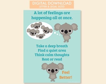 Digital Download: Too Many Feelings / Emotional Regulation Poster for kids school, therapy, home