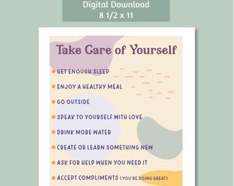 Download: Take Care of Yourself- Self Care, Emotional Health Support Tips and Reminders Poster