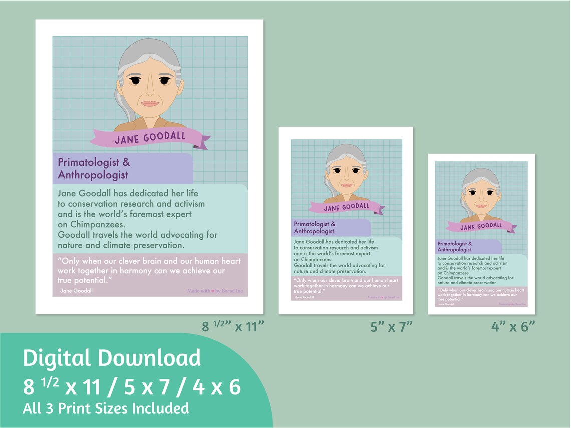 Download Jane Goodall Biography Facts Portrait for School - Etsy