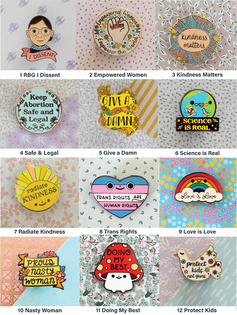 3 Enamel Pin Deal: You Choose the Designs Feminist, Liberal, Social Justice, Empowering, Kindness Pins image 2