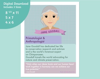 Download! Jane Goodall Biography, Facts, Portrait for School, Library, Educational Use, Famous Women in STEM History