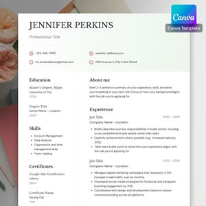 Canva Resume Template - Editable CV Resume with Cover Letter and References