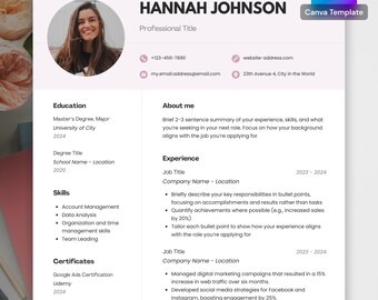 Canva Resume Template - Editable CV Resume with Cover Letter and References
