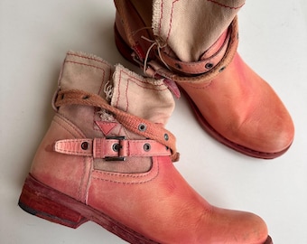 Felmini Distressed Leder Stiefeletten | Dusty Rose Boho-Stil, portugiesisches Kunsthandwerk (EU 38)