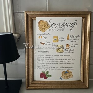 Zuurdesem wentelteefjes handgeïllustreerde receptenkaart (pdf-download), handgetekende receptenkaart, receptenkaart wentelteefjes, keukendecor