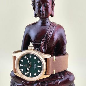 38mm Bronze (CuSn8) Forest Green Field Watch, regulated SEIKO NH35 Movement, by MDWatchCo.