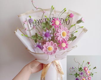 Pink Purple Crochet Flower Bouquet | Handmade Home Decor Gift