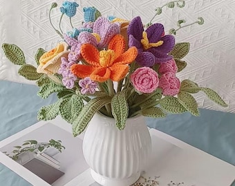 Colorful Crochet Flowers | Handmade Bouquet, Boho Home Decor (No Vase)