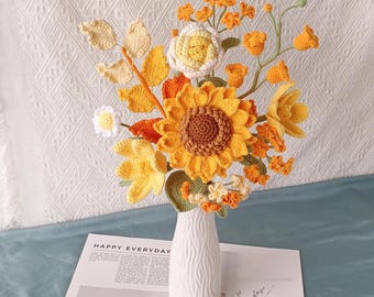 Crochet Sunflower Bouquet: Handmade Wool Cottagecore Decor