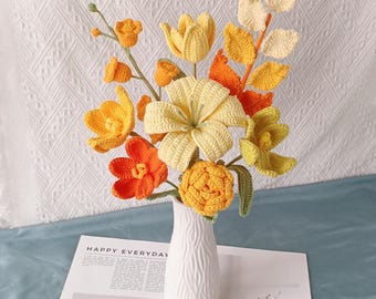 Crochet Tulip Flower Bouquet: Handmade Woolen Cottagecore Decor