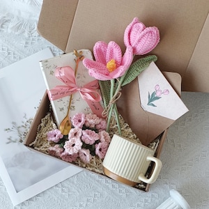 Gift Box Hygge with Blanket,Care Package For Her,Crochet flower tulips,Sympathy gift,Bereavement gift,Encouragement Sympathy gift basket