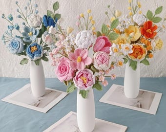 Ramo de flores de ganchillo hecho a mano / Flores de hilo eterno