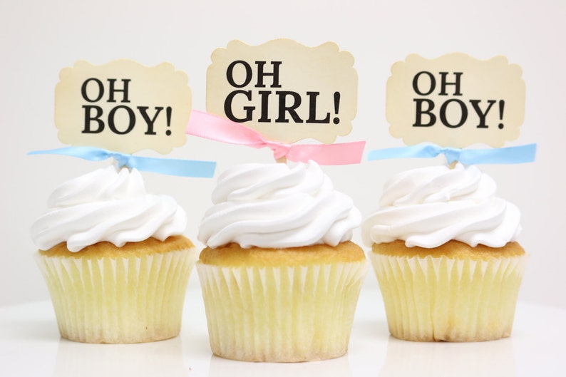 Baby Shower Cupcake Toppers Oh Boy Oh Girl Gender Reveal Etsy