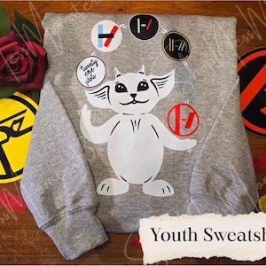 Ned Juggling Twenty One Pilots Album Logos | Gildan Youth Sweatshirt | Fan Art Crewneck