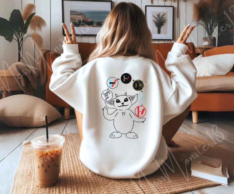 Ned Juggling Twenty One Pilots Album Logos Gildan Adult Sweatshirt | Fan Art Crewneck White