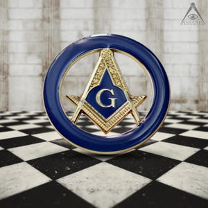 Blue and Gold Square and Compass Masonic Auto Emblem
