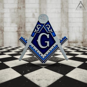 Silver Cutout Square & Compass Masonic Auto Emblem