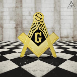 Black and Gold Square and Compass Masonic Auto Emblem