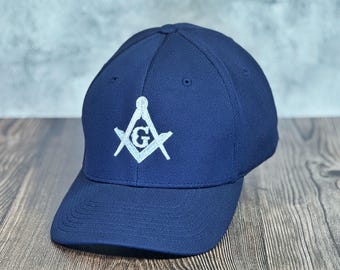 Masonic Traditional Square and Compass in Silver Flexfit Baseball Hat