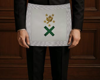 紫色のサテン製フリーメーソンエプロンをまとった秘密評議会 - [紫と白