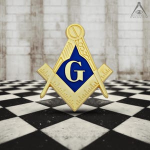 Small Gold Square & Compass Masonic Auto Emblem