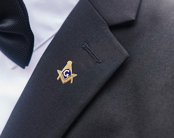 Square and Compass Masonic Lapel Pin - Gold and Blue - 0.5 Inch Tall