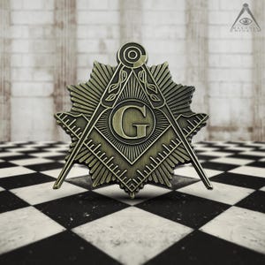 Brass Shining Square and Compass Masonic Auto Emblem