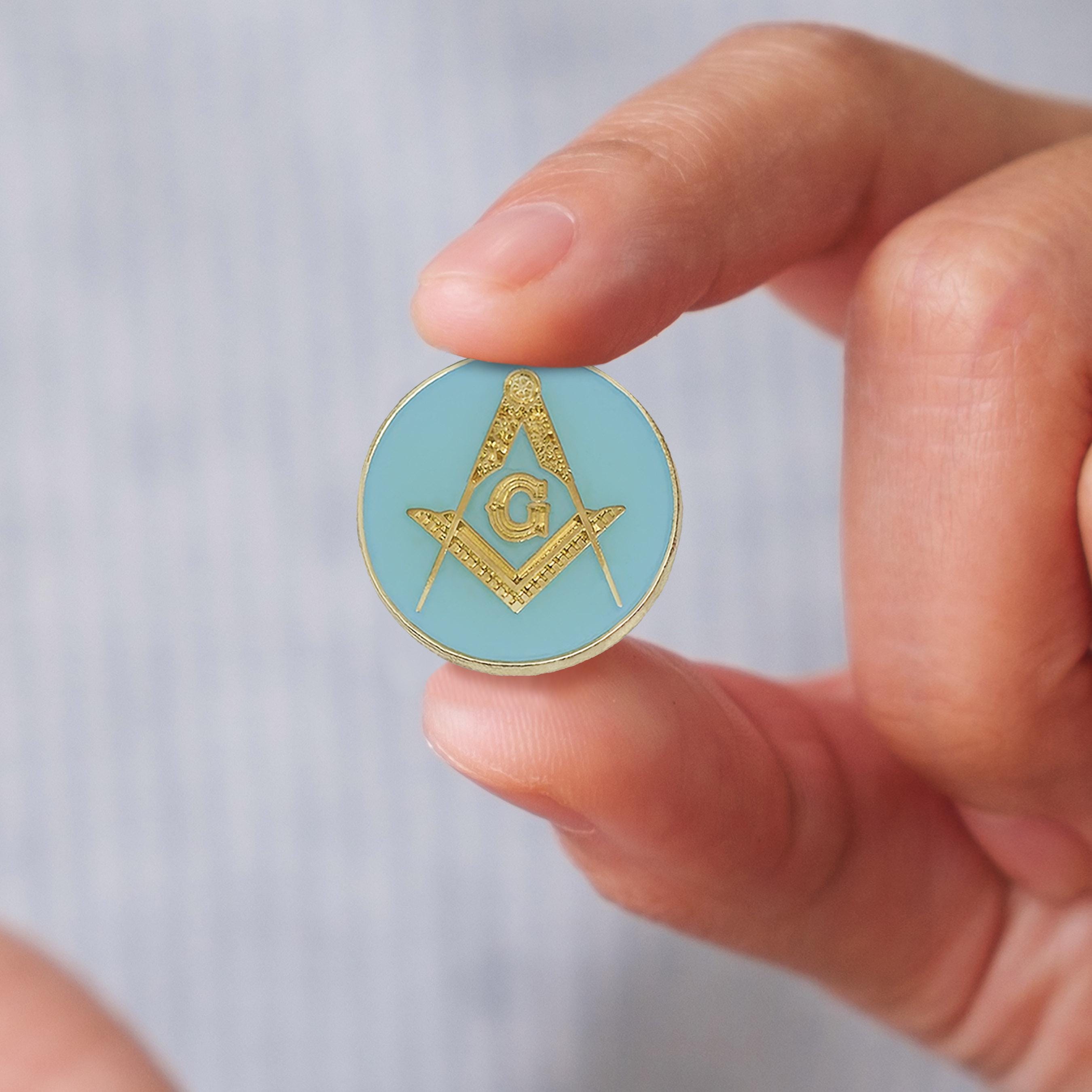 Masonic Square & Compass Lapel Pin - Blue & Gold 1 Inch Round Emblem