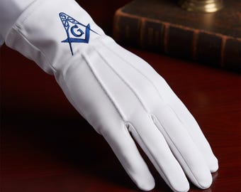 Blauw vierkant en kompas maçonnieke geborduurde handschoenen