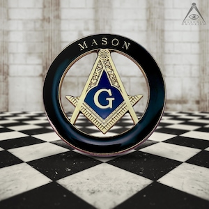 Black and Gold Square and Compass Masonic Auto Emblem