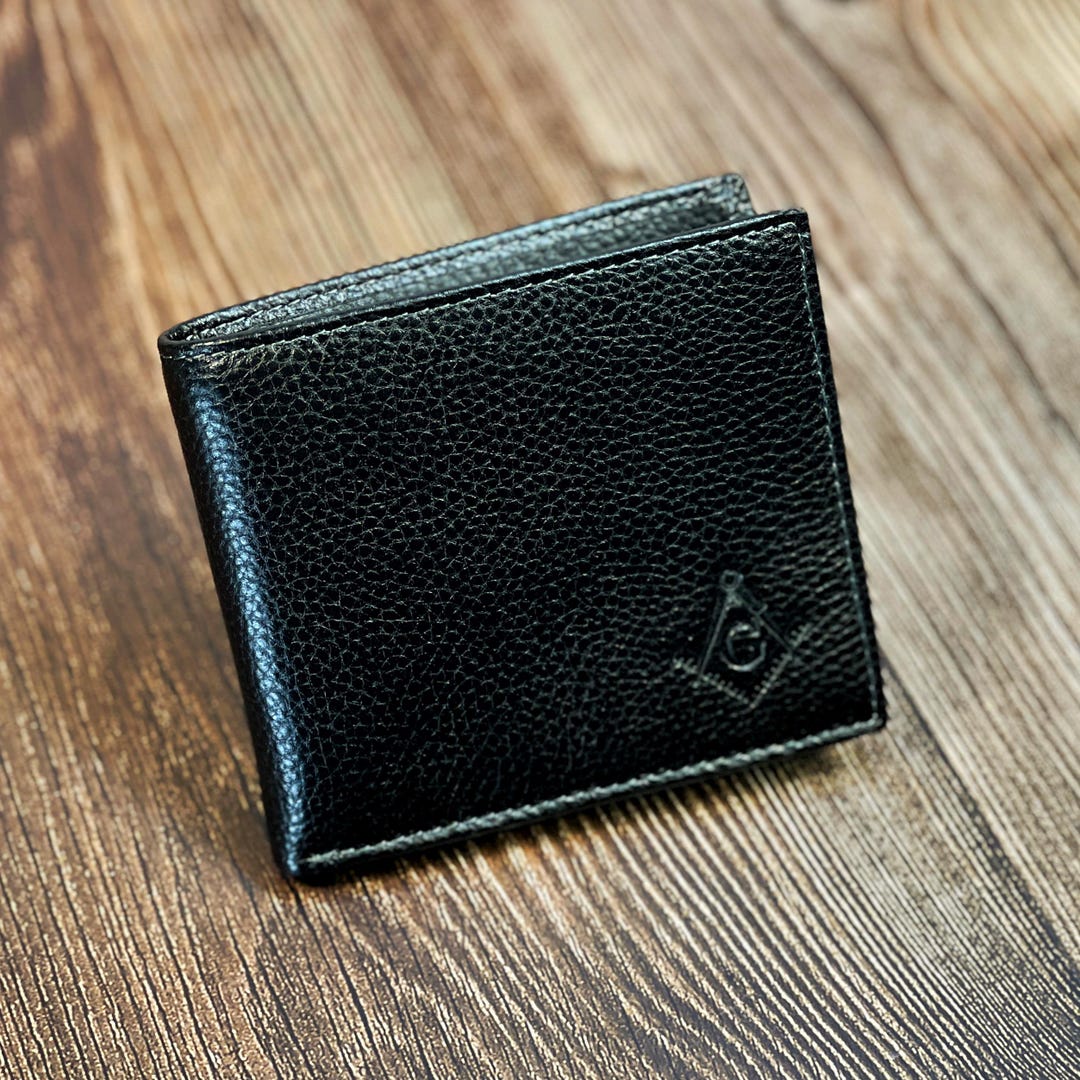 Black Leather Masonic Wallet With Square and Compass - Etsy