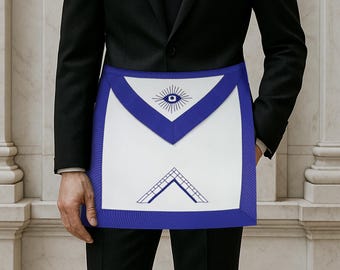 紫色のサテン製フリーメーソンエプロンをまとった秘密評議会 - [紫と白