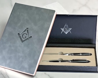 Leather Embossed Masonic Journal & Pen Gift Pack
