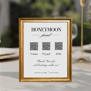 Honeymoon Fund Schild, QR-Code Schild, Honeymoon Fund, Hochzeitsfeier Schild, QR-Code Modernes Hochzeitsschild, Scan To Pay Schild, Hochzeitsbeschilderung