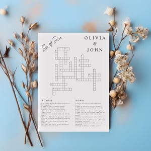 Custom Wedding Crossword Puzzle Template, Personalized Sip and Solve Bridal Shower Crossword Wedding Puzzle Small Crossword Little Crossword