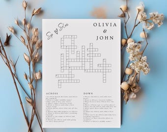Custom Wedding Crossword Puzzle Template, Personalized Sip and Solve Bridal Shower Crossword Wedding Puzzle Small Crossword Little Crossword