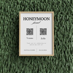 Honeymoon Fund Schild, QR-Code Schild, Honeymoon Fund, Hochzeitsfeier Schild, QR-Code Modernes Hochzeitsschild, Scan To Pay Schild, Hochzeitsbeschilderung