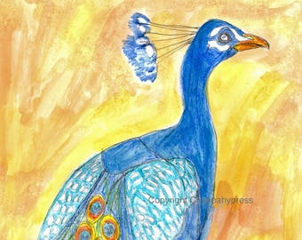 Peacock drawing, Peacock art, Peacock decor, colored pencil,home decor, original design by crowbabypress