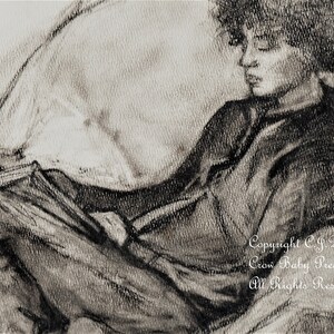 Portrait of Woman Reading Art Print from original charcoal drawing by C.J. Davis Crow Baby Press image 3