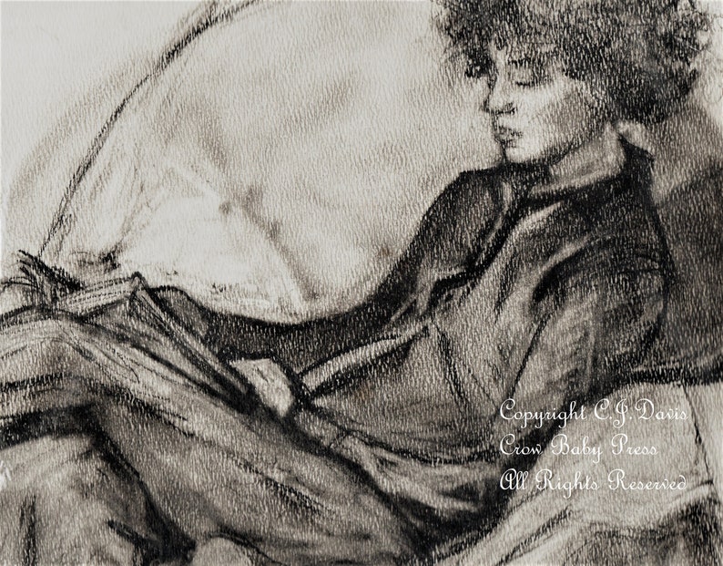 Portrait of Woman Reading Art Print from original charcoal drawing by C.J. Davis Crow Baby Press image 3