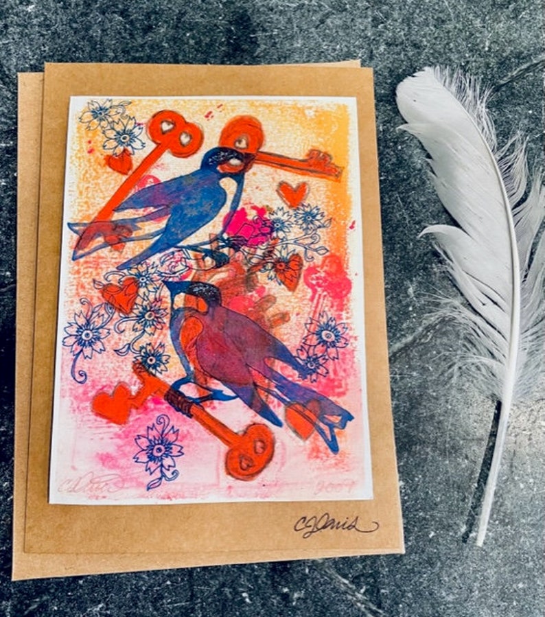 Love cards for Mothers Day and more Hummingbirds with buttons and thread hand made valentines day card hand signed by artist bluebirds