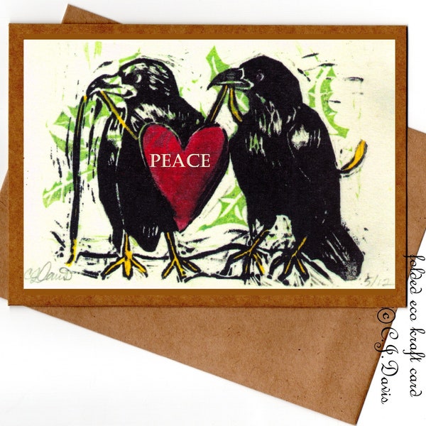 SALE Ravens for Peace Card Non traditional nature inspired Mothers Day Father’s Day Love card from Pacific Northwest Artist C.J. Davis