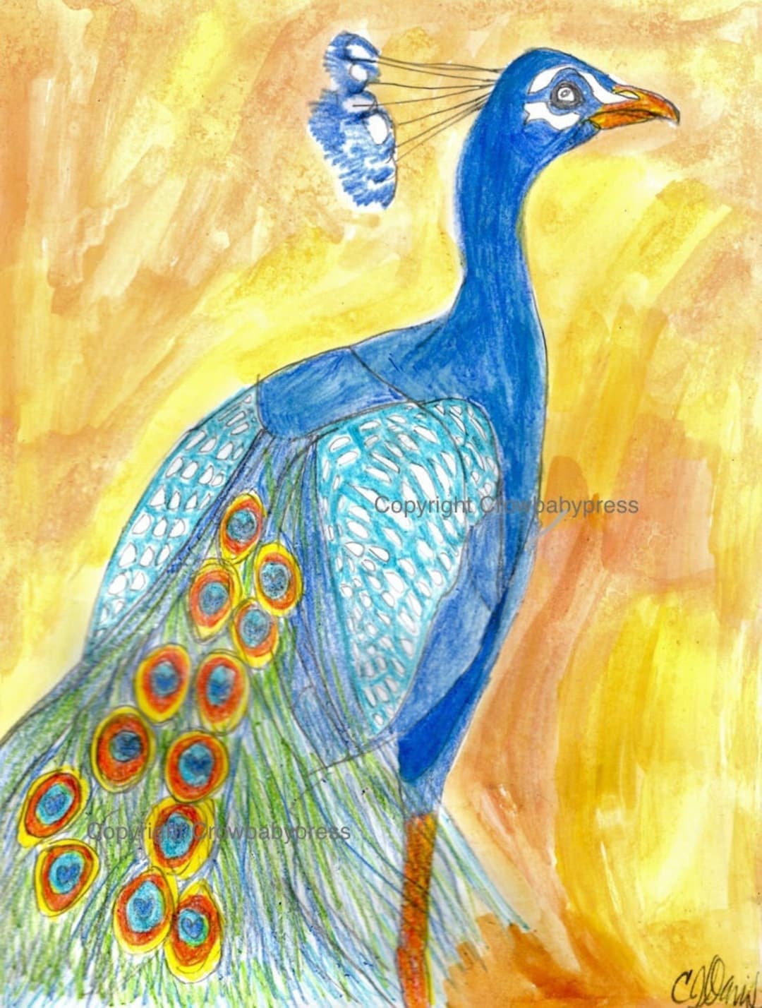 Peacock Drawing, Peacock Art, Peacock Decor, Colored Pencil Peacock Drawing, Peacock Art, Peacock Decor, Colored Pencil