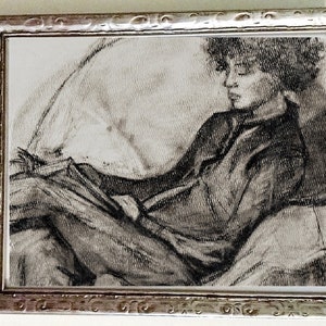 Portrait of Woman Reading Art Print from original charcoal drawing by C.J. Davis Crow Baby Press art print 8x10 inches