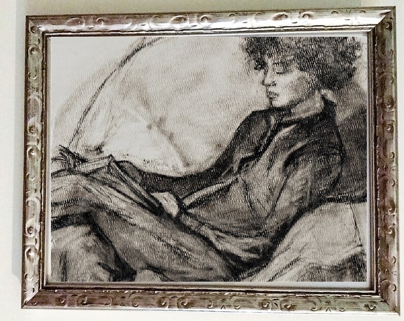 Portrait of Woman Reading Art Print from original charcoal drawing by C.J. Davis Crow Baby Press art print 8x10 inches