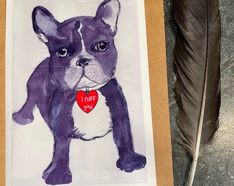 Black French Bulldog, Crow, Gargoyle, Red Bird and more unique Valentines!  Hand made cards from the art of C.J. Davis for Valentines Day