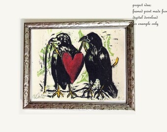 DIGITAL SALE Victorian Gothic Country Cottagecore Crows art by C.J. Davis Unique Printable file for Valentine's Day, Wedding, Anniversary