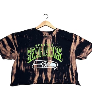 Herwerkt Seattle Seahawks, geüpcycled Seattle Seahawks-shirt, maat Large, Seahawks gebleekt tye-dye cropped T-shirt