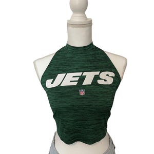 Upcycled Jets Halter Top, Upcycled Jets Crop Top, Reworked Jets Shirt