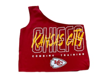 Upcycled Kansas City Chiefs Shirt, Reworked Kansas City Chiefs One Shoulder Top, Size Medium, Chiefs Shirt